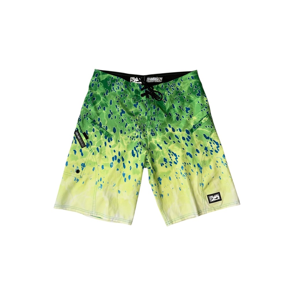 Pelagic Board Shorts Youth 29 Green Mahi Mahi Fish Print Performance Swim